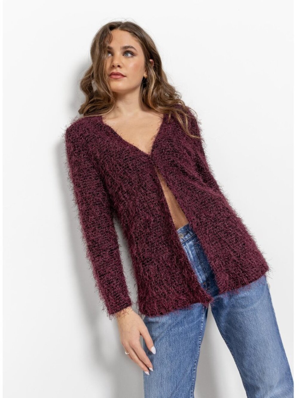 FUZZY CARDIGAN Y2K Shirt 2000's Vintage Open Front Cardi / Medium